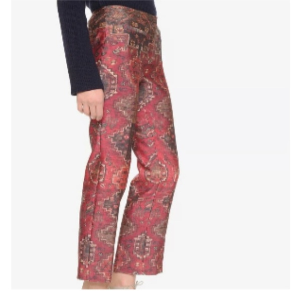 Tory Burch Aztec Wool/Silk Kera Straight Leg Pants Size 6 Southwestern Back Zip - Picture 1 of 12